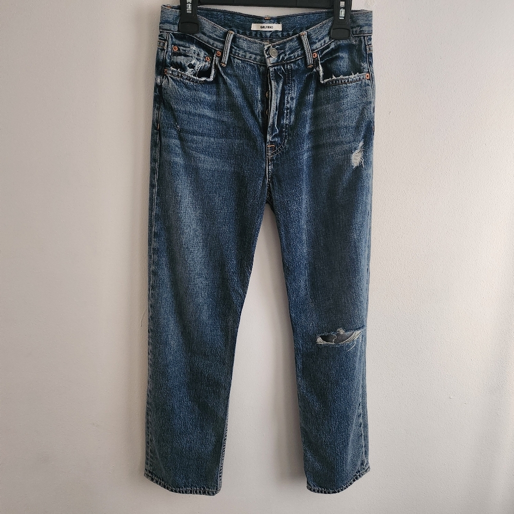GRLFRND Helena Button Front High-Rise Straight Crop Leg Jeans